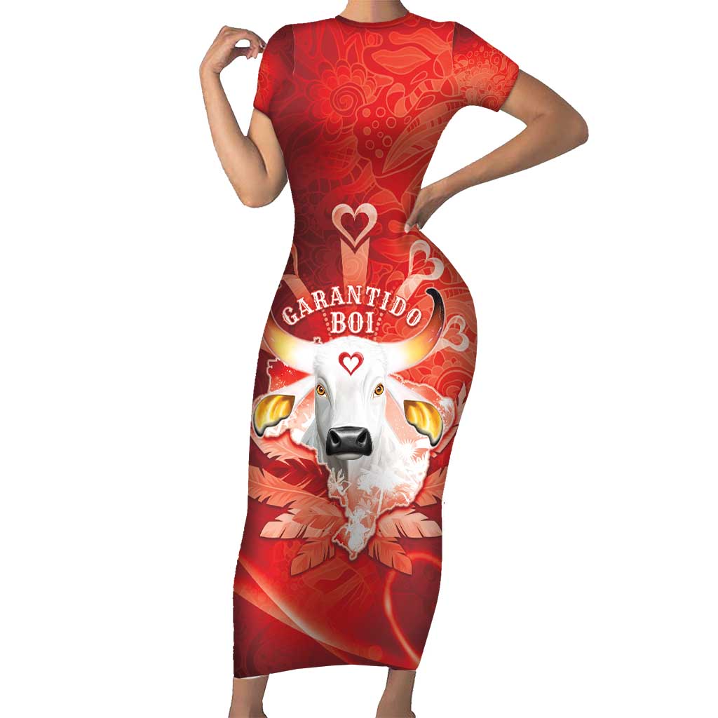 Personalized Boi Garantido Short Sleeve Bodycon Dress Brazil Folklore Festival - Wonder Print Shop