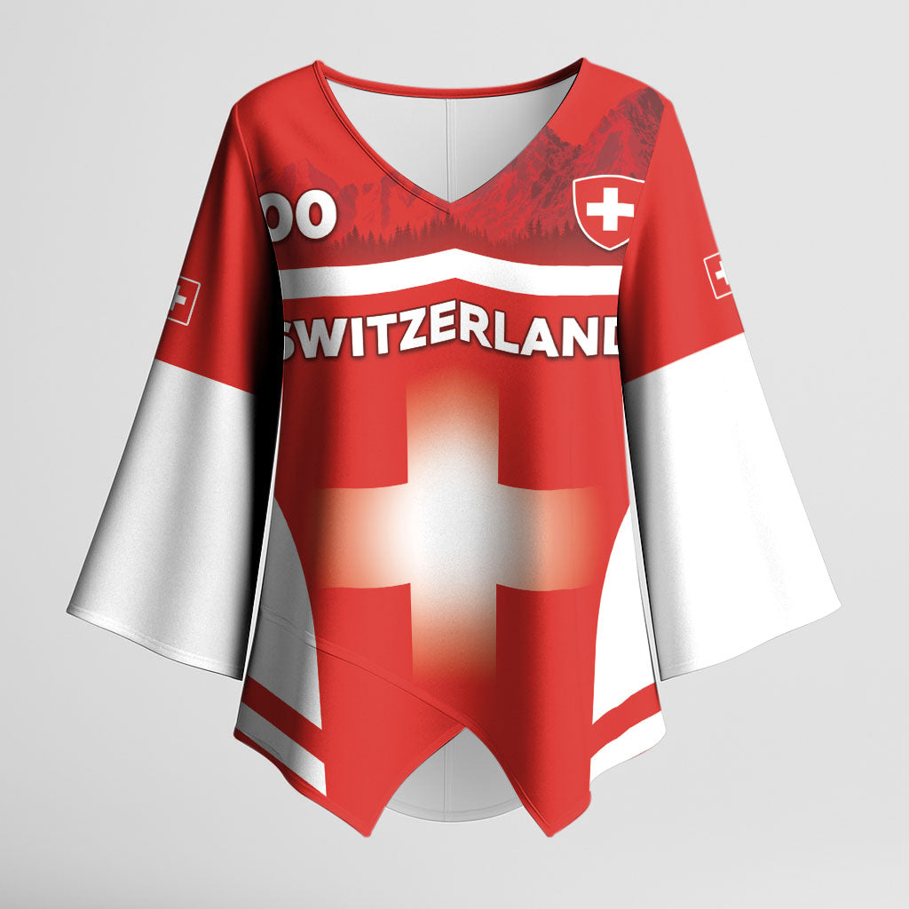 Custom Switzerland Football 2026 Kimono Sleeve Blouse Swiss Alps Special Style