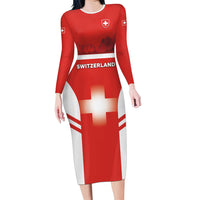 Custom Switzerland Football 2026 Long Sleeve Bodycon Dress Swiss Alps Special Style