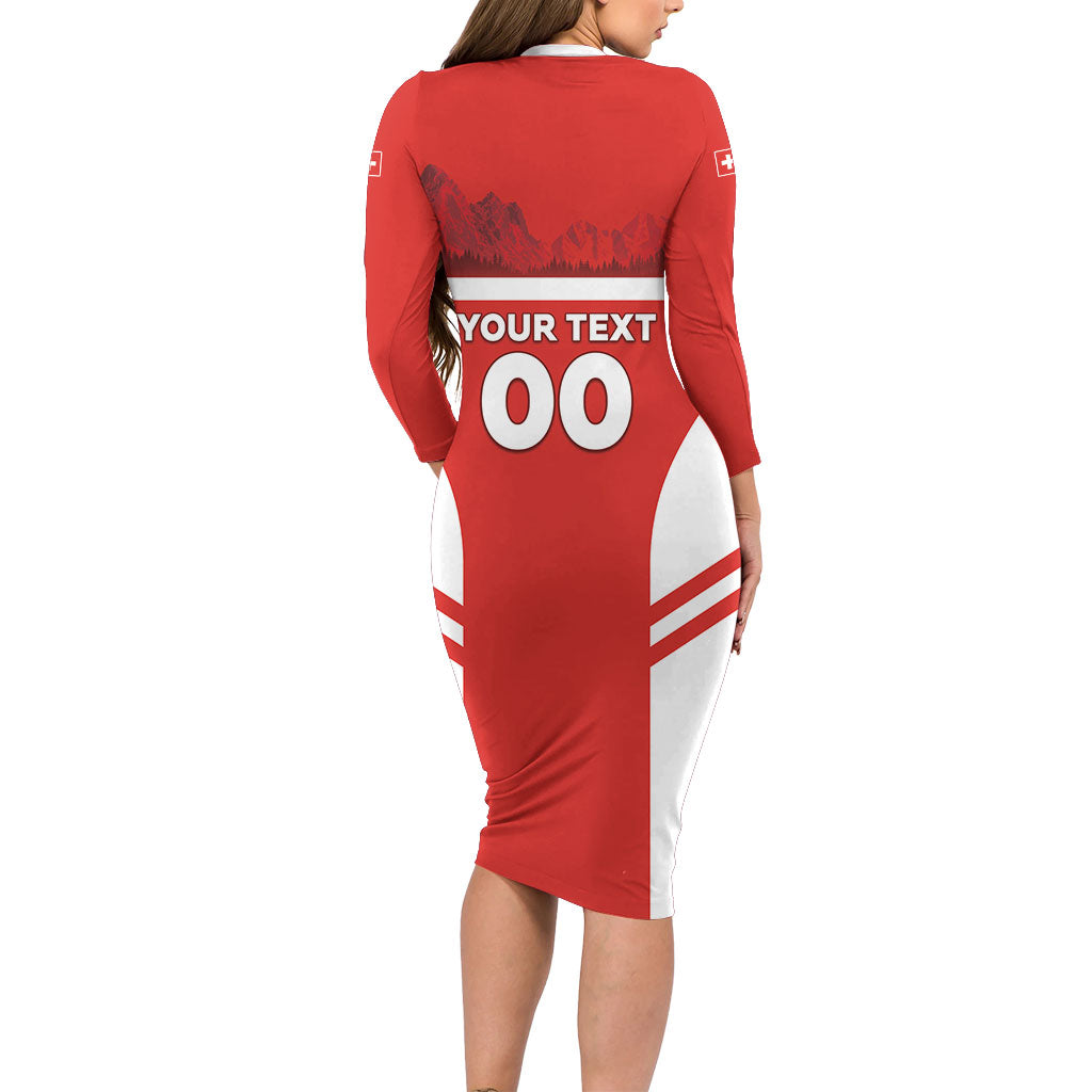Custom Switzerland Football 2026 Long Sleeve Bodycon Dress Swiss Alps Special Style