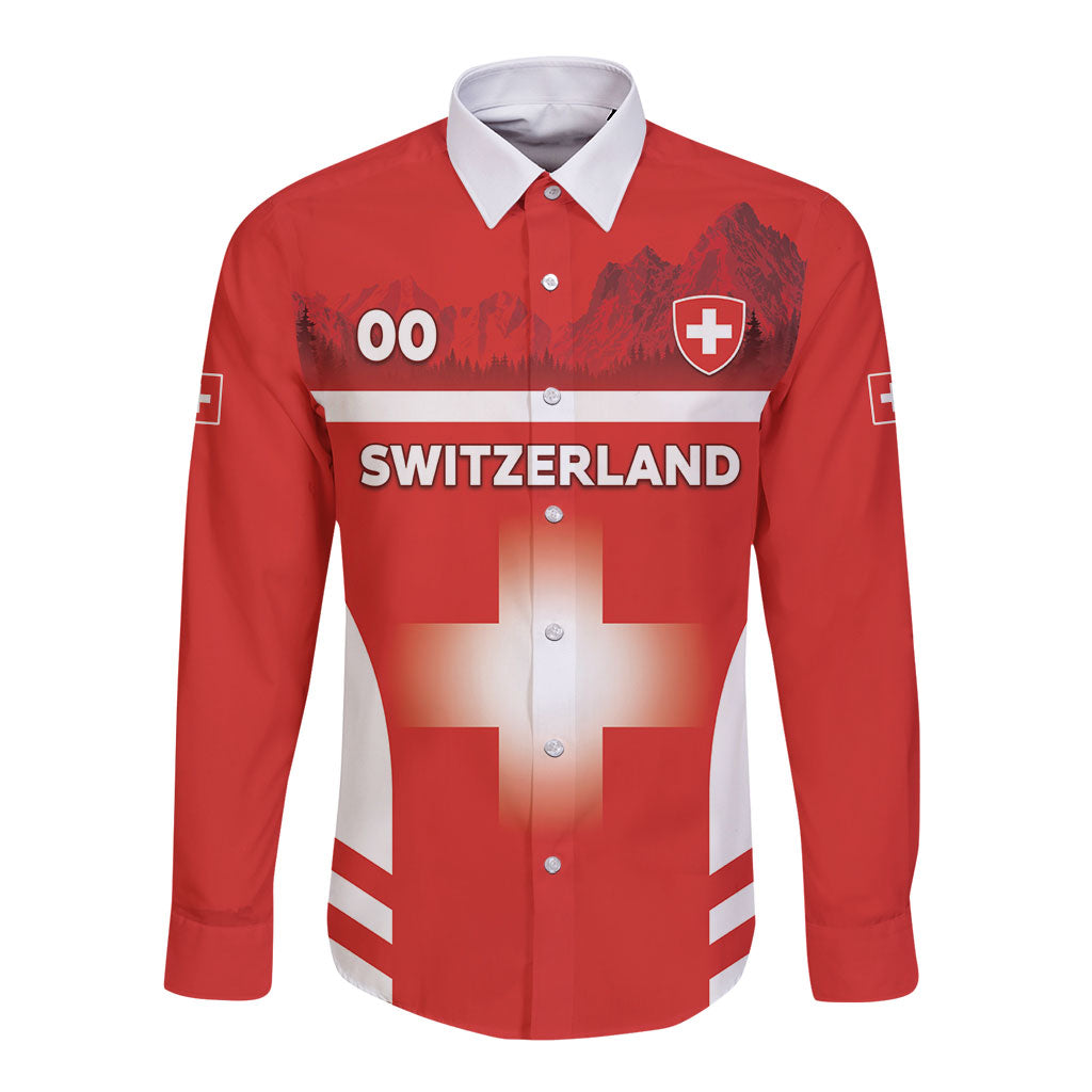 Custom Switzerland Football 2026 Long Sleeve Button Shirt Swiss Alps Special Style