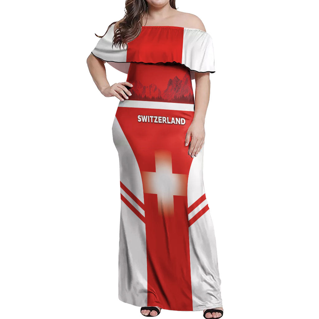 Custom Switzerland Football 2026 Off Shoulder Maxi Dress Swiss Alps Special Style
