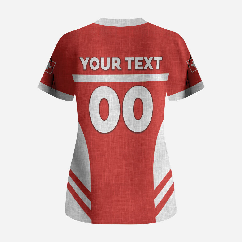 Custom Switzerland Football 2026 Scrub Top Swiss Alps Special Style