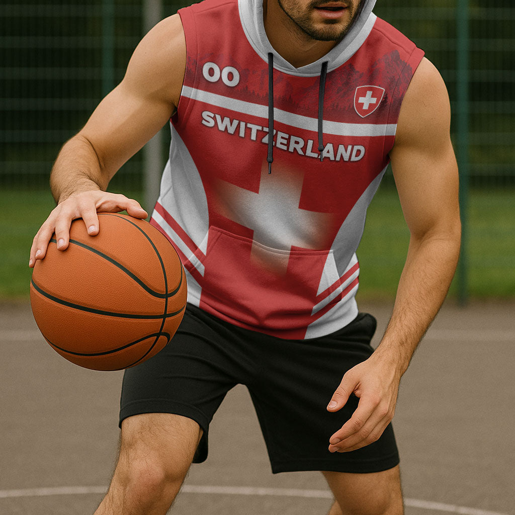 Custom Switzerland Football 2026 Sleeveless Hoodie Swiss Alps Special Style