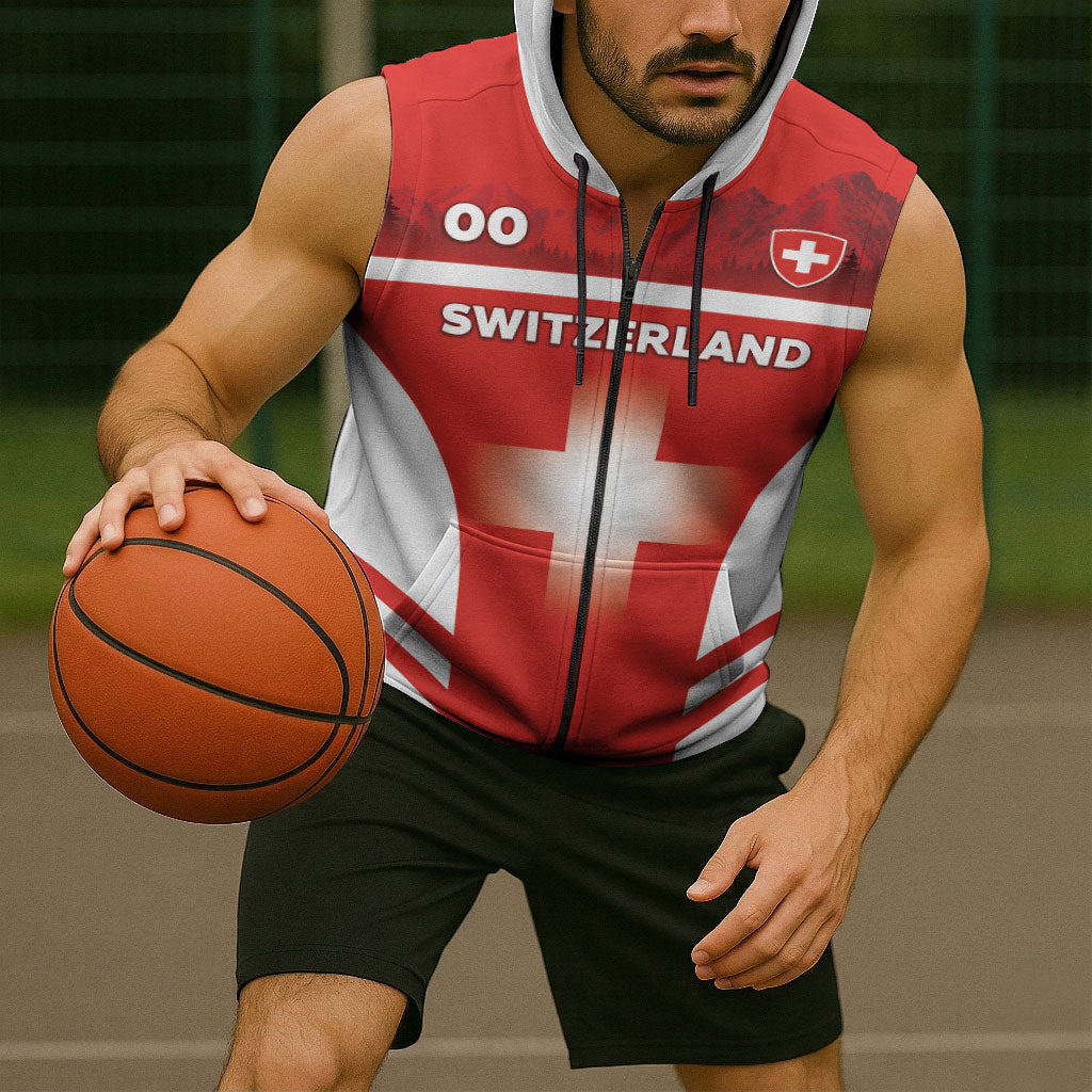 Custom Switzerland Football 2026 Sleeveless Zip Hoodie Swiss Alps Special Style