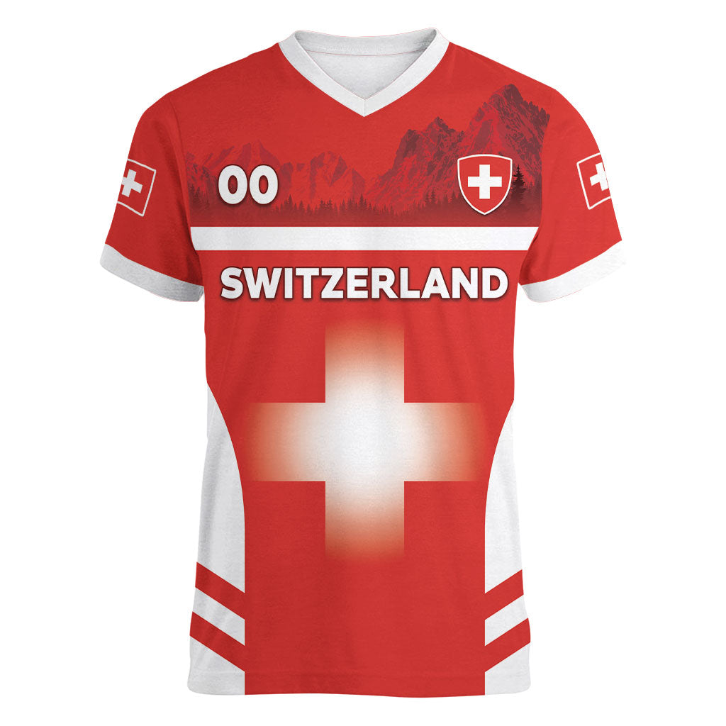 Custom Switzerland Football 2026 Women V-Neck T-Shirt Swiss Alps Special Style