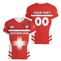 Custom Switzerland Football 2026 Women V-Neck T-Shirt Swiss Alps Special Style
