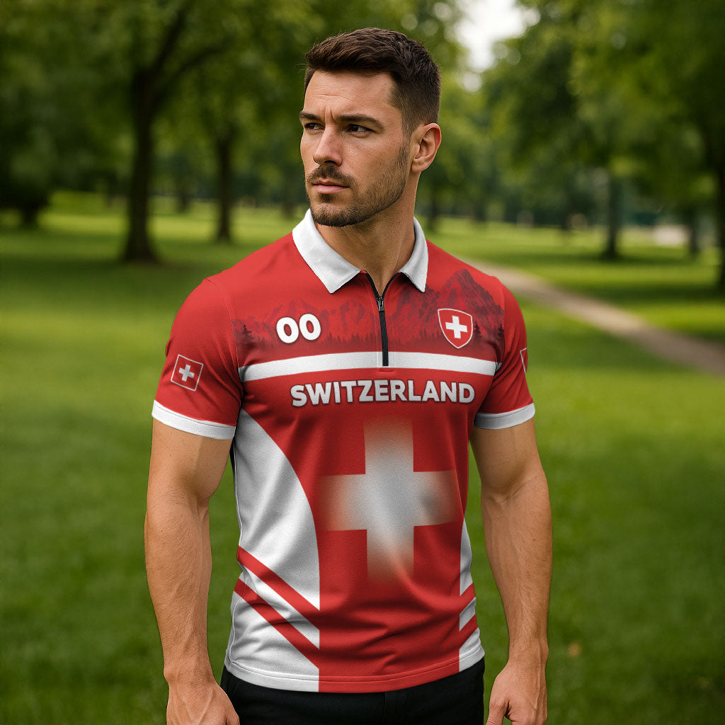 Custom Switzerland Football 2026 Zipper Polo Shirt Swiss Alps Special Style