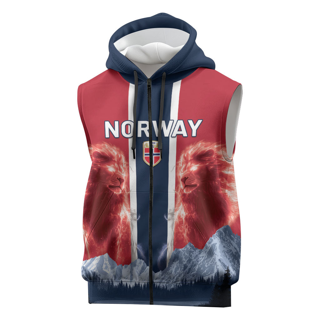 Custom Norway Football 2026 Sleeveless Zip Hoodie Norge On Top