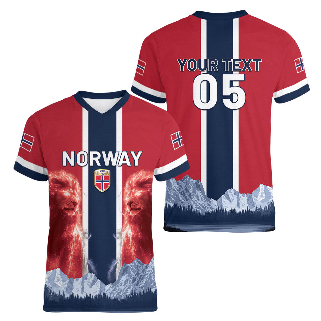 Custom Norway Football 2026 Women V-Neck T-Shirt Norge On Top