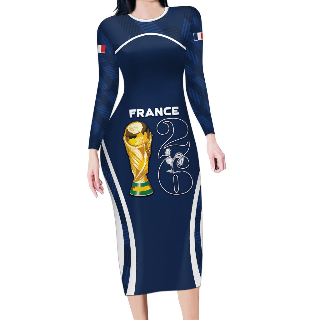 Custom France Football 2026 Long Sleeve Bodycon Dress Road To Champions