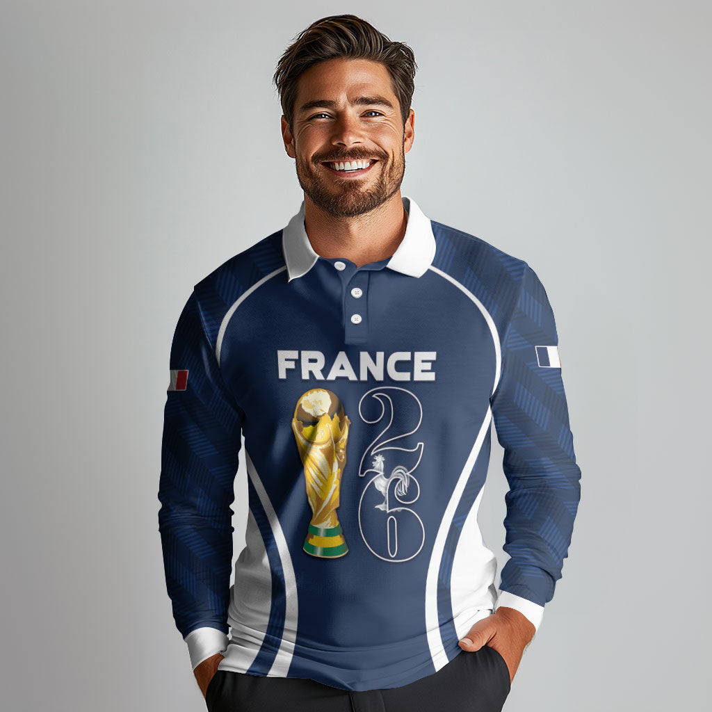 Custom France Football 2026 Long Sleeve Polo Shirt Road To Champions