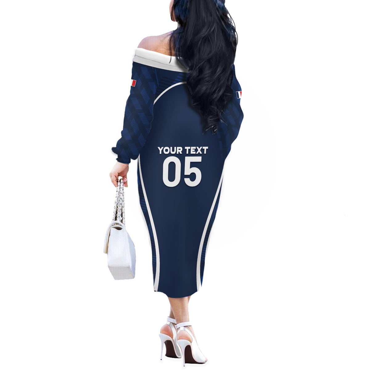 Custom France Football 2026 Off The Shoulder Long Sleeve Dress Road To Champions