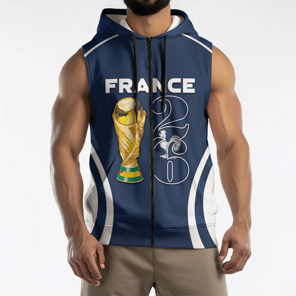 Custom France Football 2026 Sleeveless Zip Hoodie Road To Champions