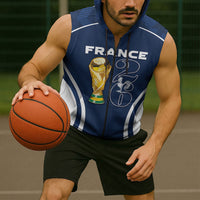 Custom France Football 2026 Sleeveless Zip Hoodie Road To Champions