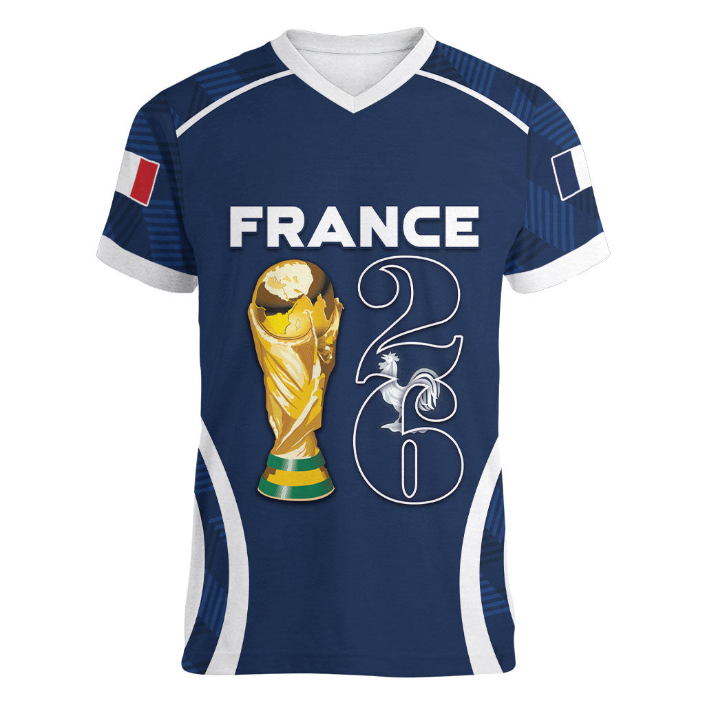Custom France Football 2026 Women V-Neck T-Shirt Road To Champions