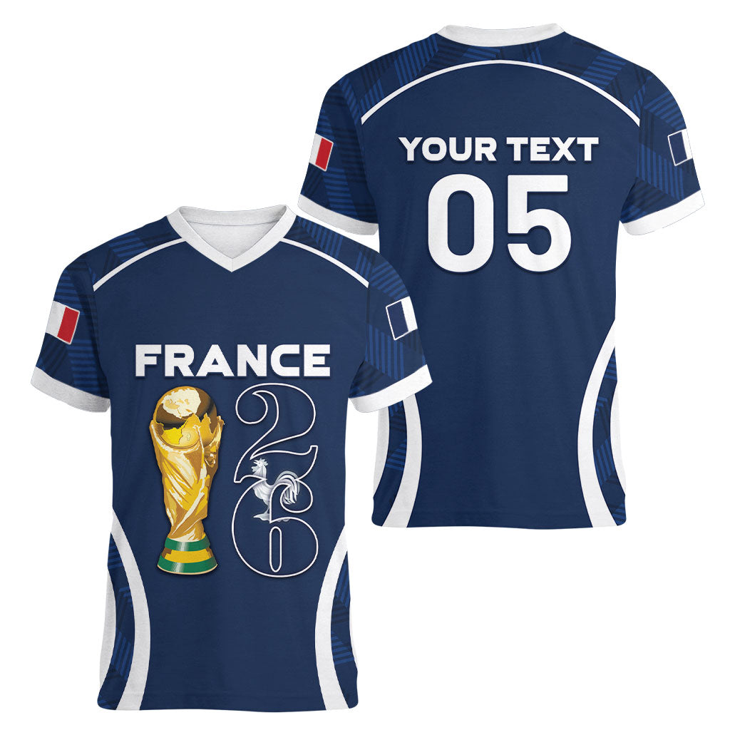 Custom France Football 2026 Women V-Neck T-Shirt Road To Champions