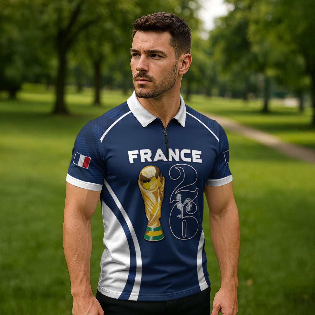 Custom France Football 2026 Zipper Polo Shirt Road To Champions