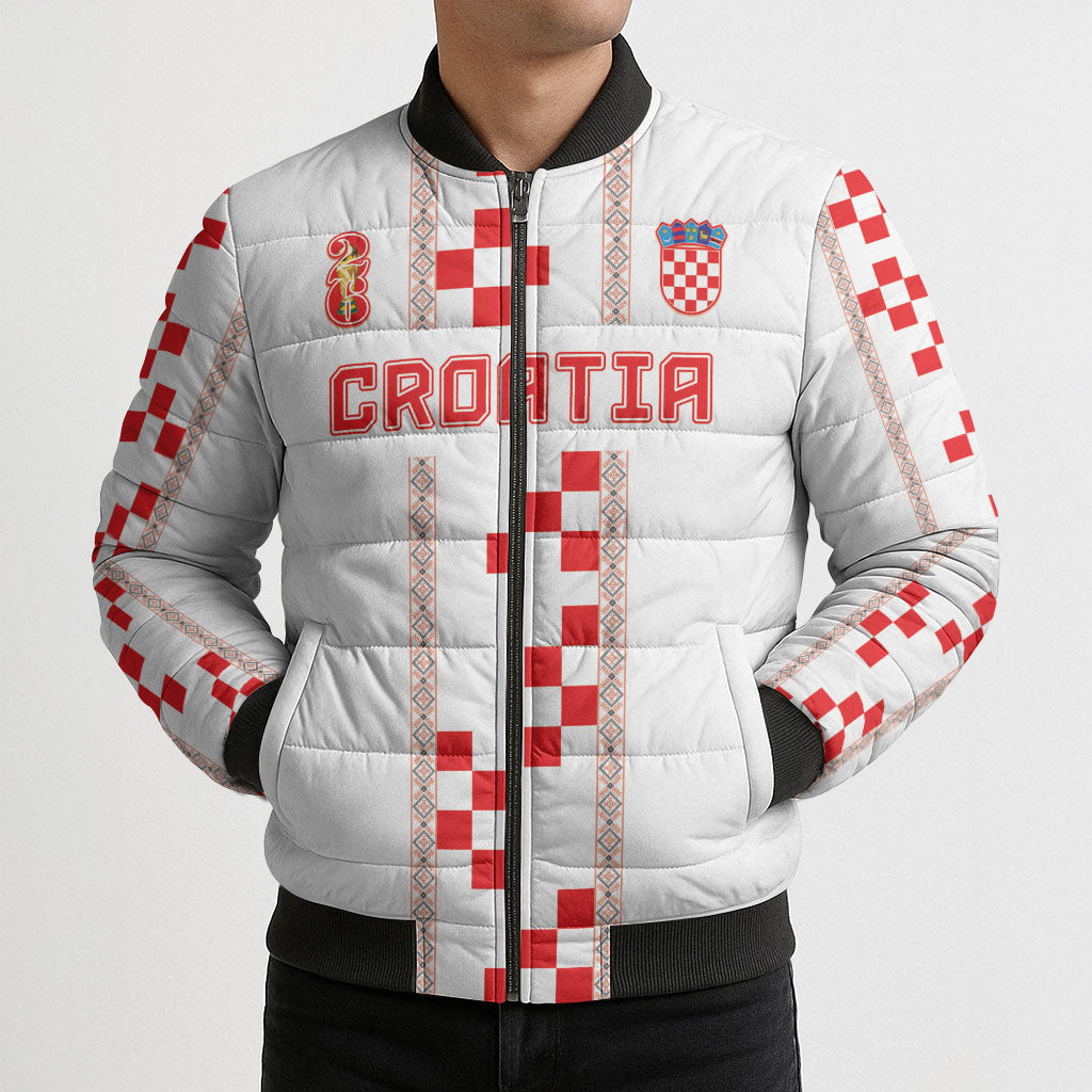 Custom Croatia Football 2026 Bomber Puffer Jacket Hrvatska Vatreni Checkerboard Style