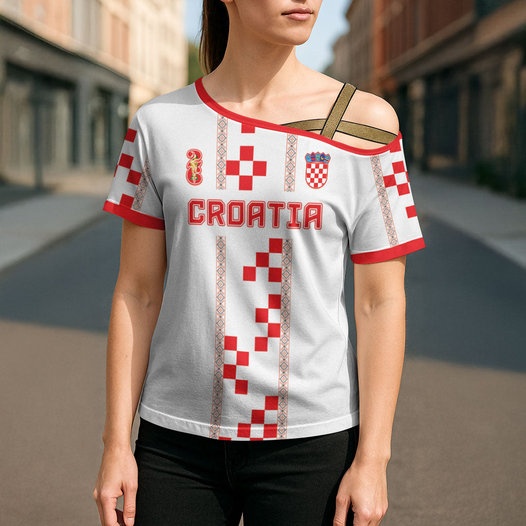 Custom Croatia Football 2026 Cross Shoulder Shirt Hrvatska Vatreni Checkerboard Style
