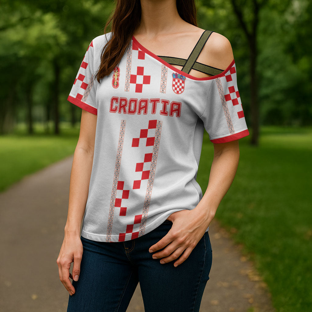Custom Croatia Football 2026 Cross Shoulder Shirt Hrvatska Vatreni Checkerboard Style