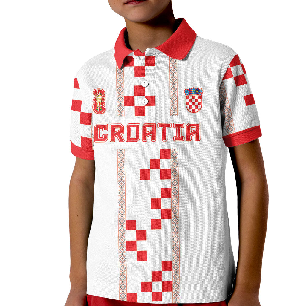 Custom Croatia Football 2026 Kid Polo Shirt Hrvatska Vatreni Checkerboard Style