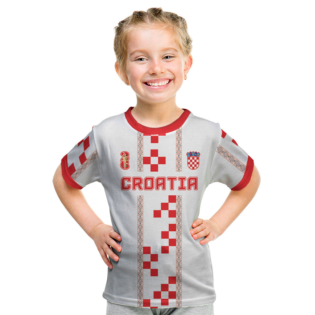 Custom Croatia Football 2026 Kid T Shirt Hrvatska Vatreni Checkerboard Style