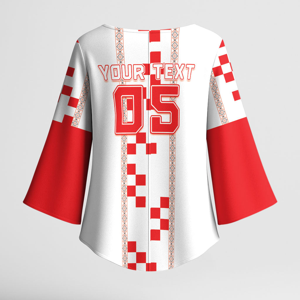 Custom Croatia Football 2026 Kimono Sleeve Blouse Hrvatska Vatreni Checkerboard Style
