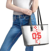 Custom Croatia Football 2026 Leather Tote Bag Hrvatska Vatreni Checkerboard Style