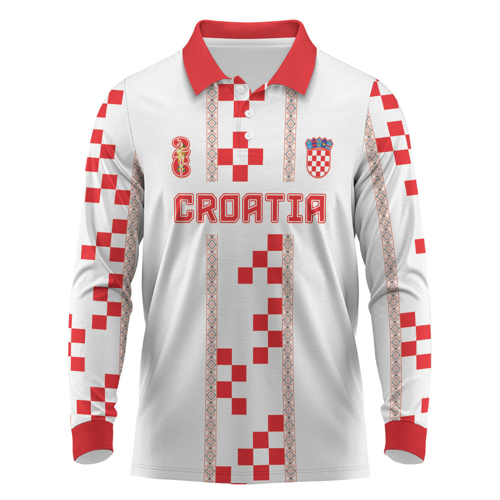 Custom Croatia Football 2026 Long Sleeve Polo Shirt Hrvatska Vatreni Checkerboard Style