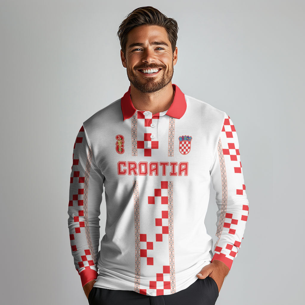 Custom Croatia Football 2026 Long Sleeve Polo Shirt Hrvatska Vatreni Checkerboard Style