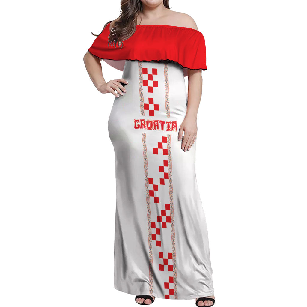 Custom Croatia Football 2026 Off Shoulder Maxi Dress Hrvatska Vatreni Checkerboard Style