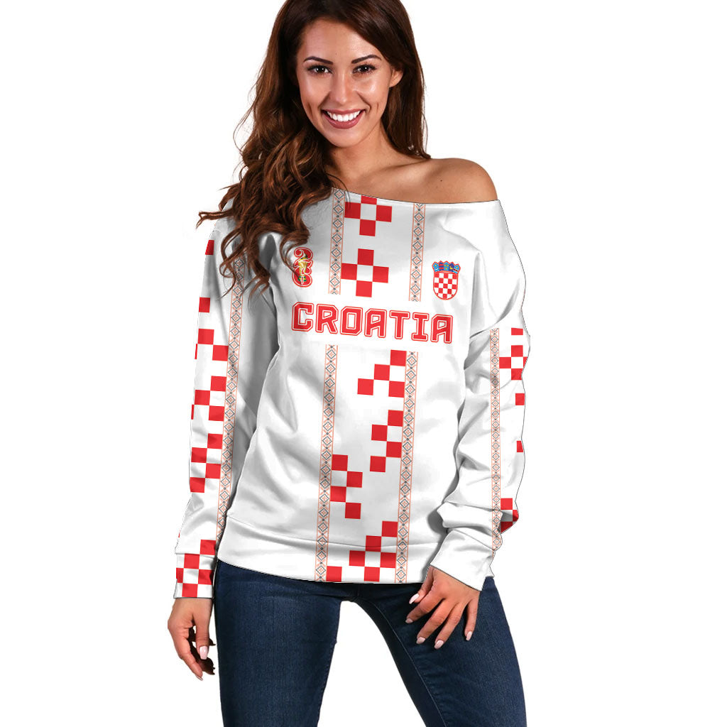 Custom Croatia Football 2026 Off Shoulder Sweater Hrvatska Vatreni Checkerboard Style