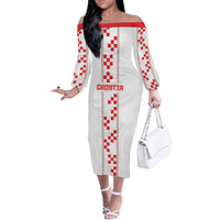 Custom Croatia Football 2026 Off The Shoulder Long Sleeve Dress Hrvatska Vatreni Checkerboard Style