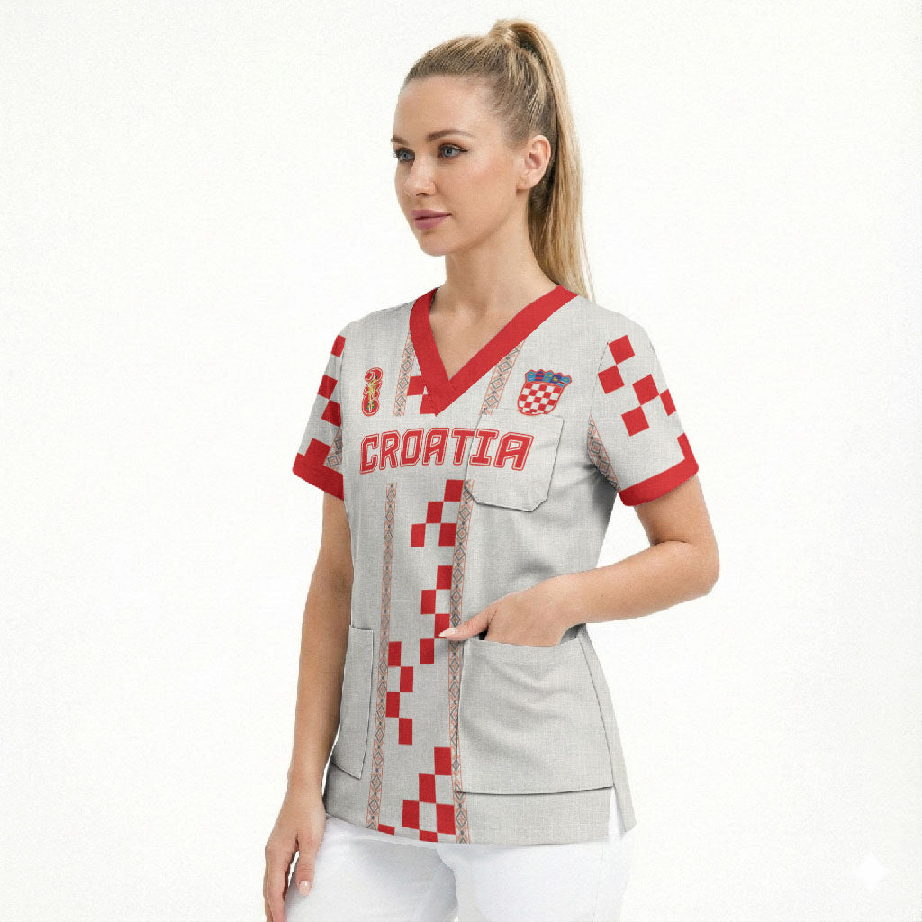 Custom Croatia Football 2026 Scrub Top Hrvatska Vatreni Checkerboard Style