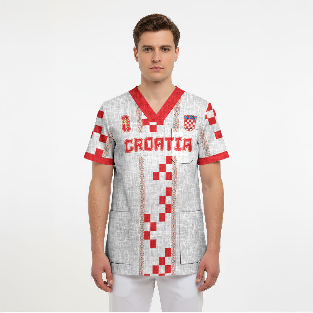 Custom Croatia Football 2026 Scrub Top Hrvatska Vatreni Checkerboard Style