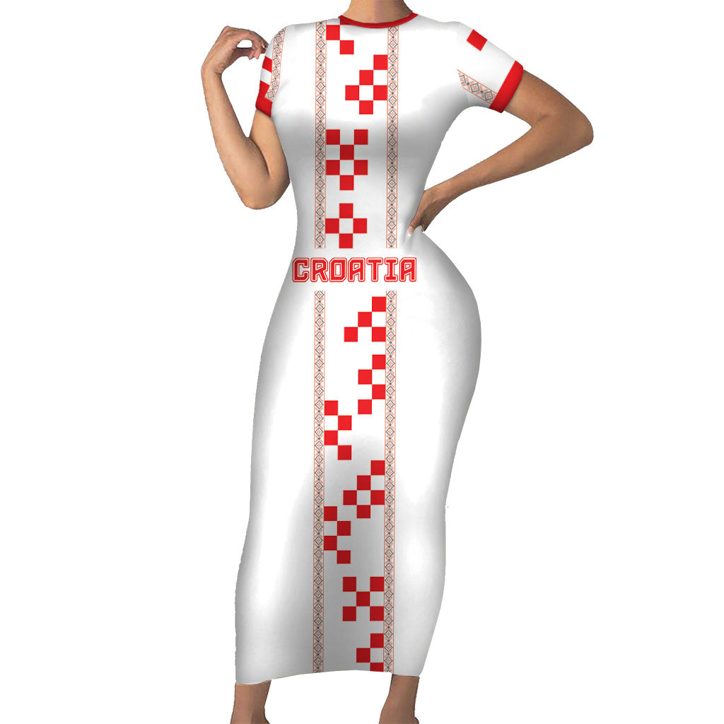 Custom Croatia Football 2026 Short Sleeve Bodycon Dress Hrvatska Vatreni Checkerboard Style