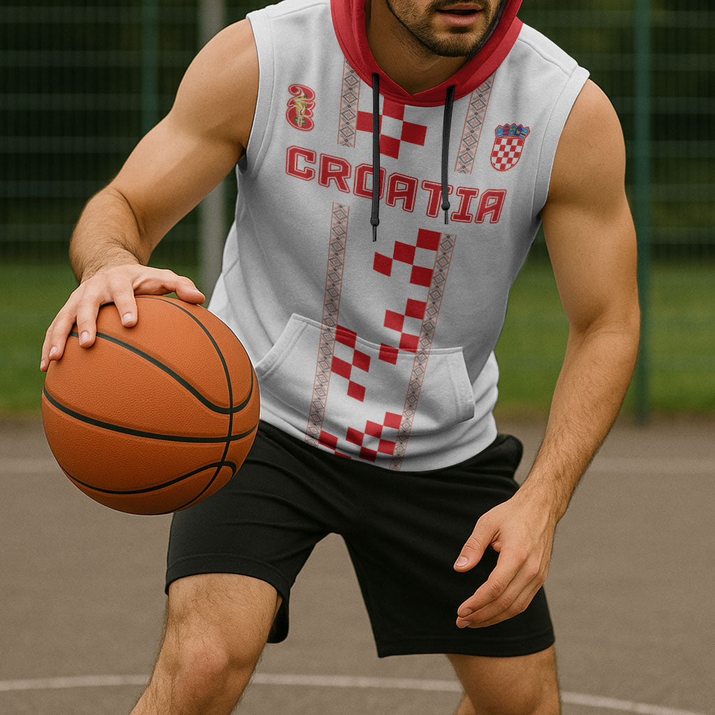 Custom Croatia Football 2026 Sleeveless Hoodie Hrvatska Vatreni Checkerboard Style