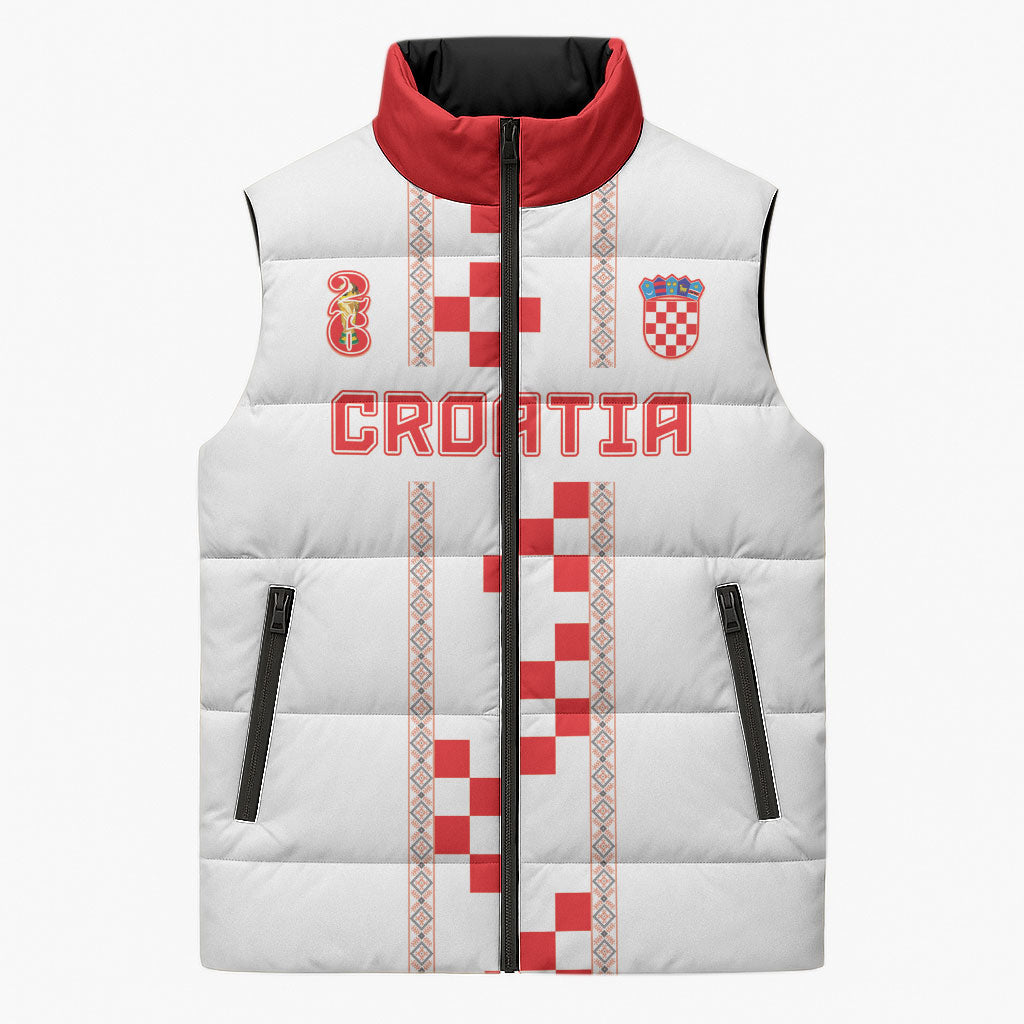 Custom Croatia Football 2026 Sleeveless Puffer Jacket Hrvatska Vatreni Checkerboard Style