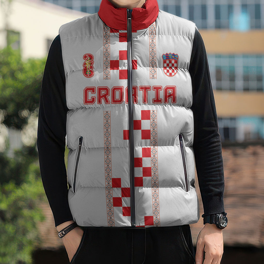 Custom Croatia Football 2026 Sleeveless Puffer Jacket Hrvatska Vatreni Checkerboard Style