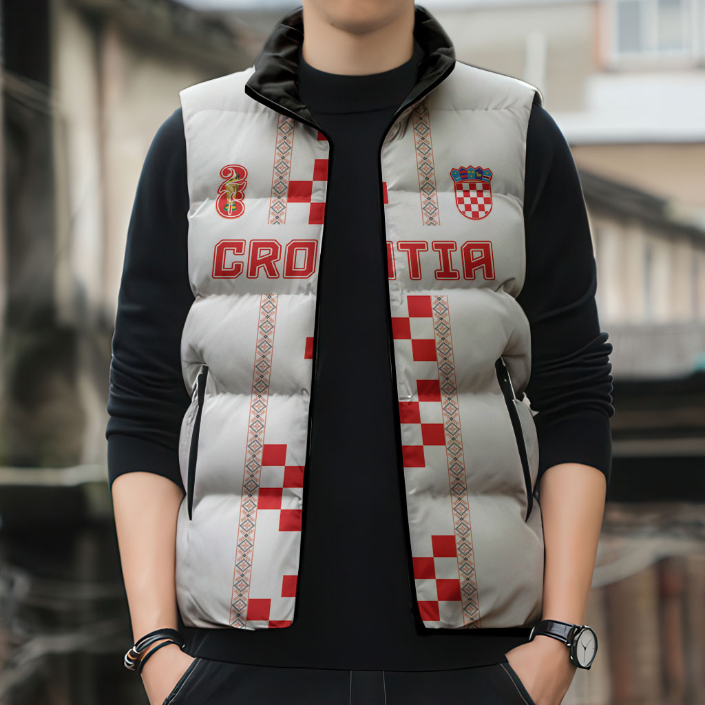 Custom Croatia Football 2026 Sleeveless Puffer Jacket Hrvatska Vatreni Checkerboard Style