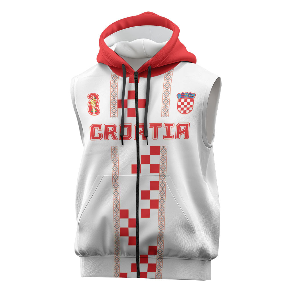 Custom Croatia Football 2026 Sleeveless Zip Hoodie Hrvatska Vatreni Checkerboard Style