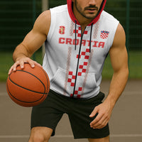 Custom Croatia Football 2026 Sleeveless Zip Hoodie Hrvatska Vatreni Checkerboard Style