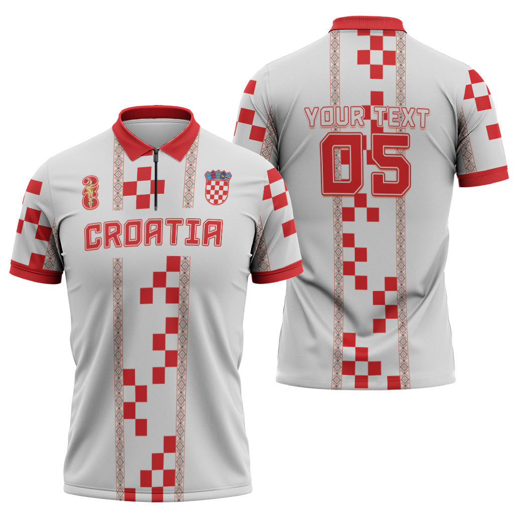 Custom Croatia Football 2026 Zipper Polo Shirt Hrvatska Vatreni Checkerboard Style