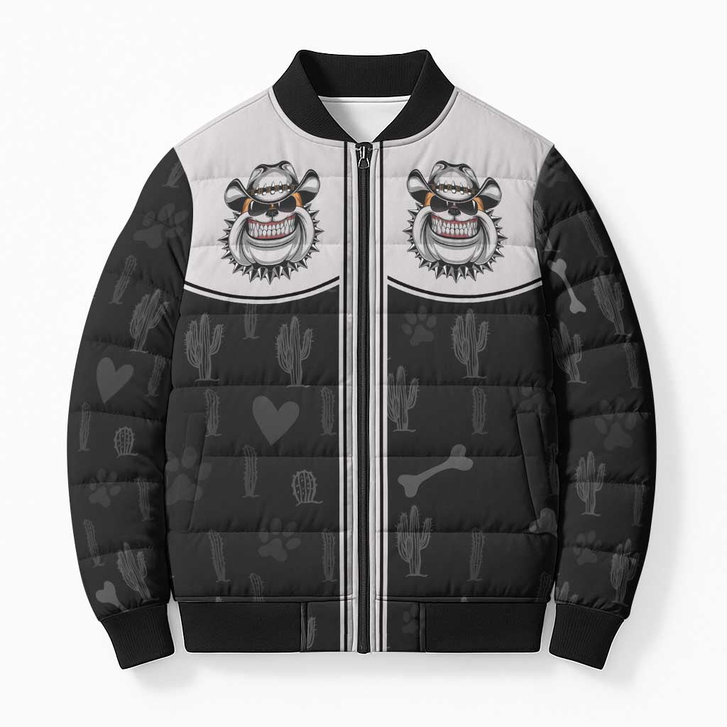 Cowdog Bomber Puffer Jacket Cowboy Bulldog Retro Western Yoke - Wonder Print Shop