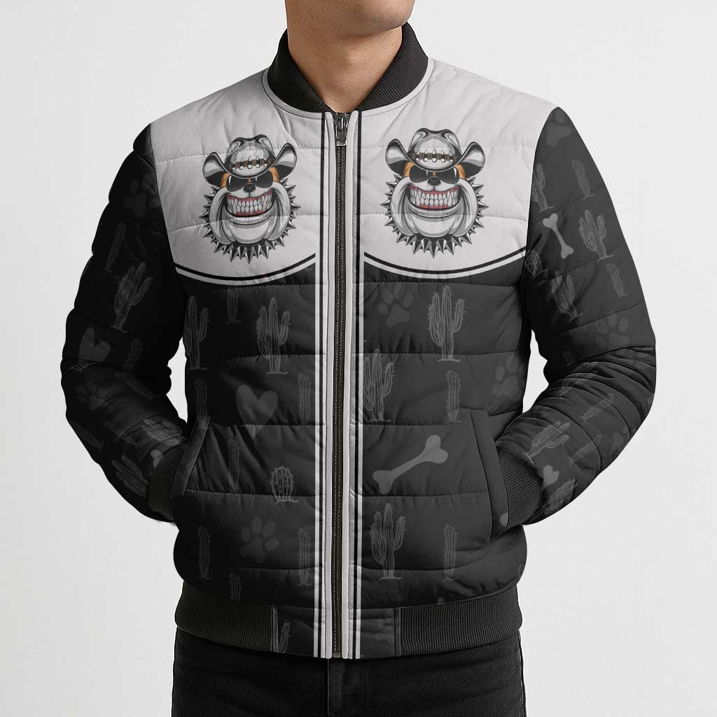 Cowdog Bomber Puffer Jacket Cowboy Bulldog Retro Western Yoke - Wonder Print Shop