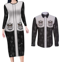 Cowdog Couples Matching Long Sleeve Bodycon Dress and Long Sleeve Button Shirt Cowboy Bulldog Retro Western Yoke - Wonder Print Shop