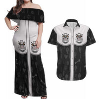 Cowdog Couples Matching Off Shoulder Maxi Dress and Hawaiian Shirt Cowboy Bulldog Retro Western Yoke - Wonder Print Shop