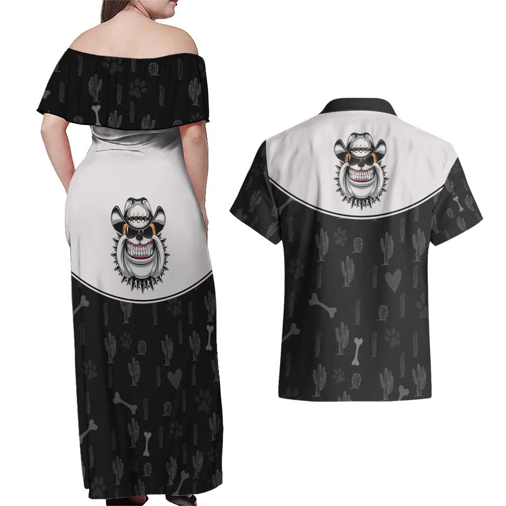 Cowdog Couples Matching Off Shoulder Maxi Dress and Hawaiian Shirt Cowboy Bulldog Retro Western Yoke - Wonder Print Shop