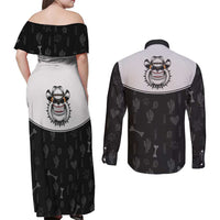 Cowdog Couples Matching Off Shoulder Maxi Dress and Long Sleeve Button Shirt Cowboy Bulldog Retro Western Yoke - Wonder Print Shop